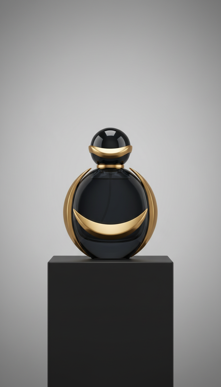 Parfum bottle with metallic accents